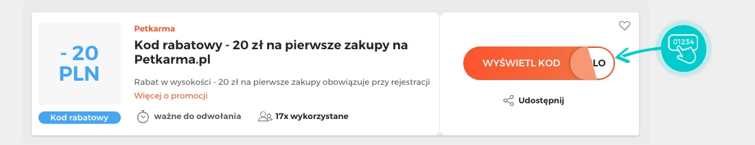 Przykład kodu rabatowego dla Petkarma