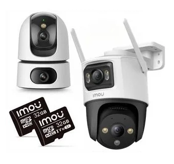 Białe kamery zewnętrzne z kartami pamięci