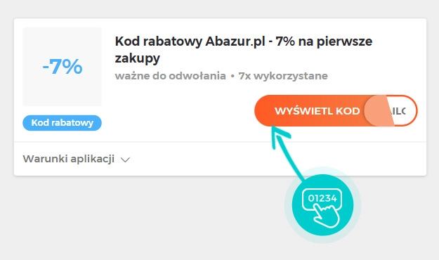 Przykład kodu rabatowego dla Abazur.pl