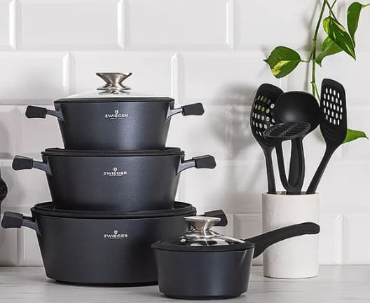 Zestaw 3 garnków, rondel i akcesoria kuchenne