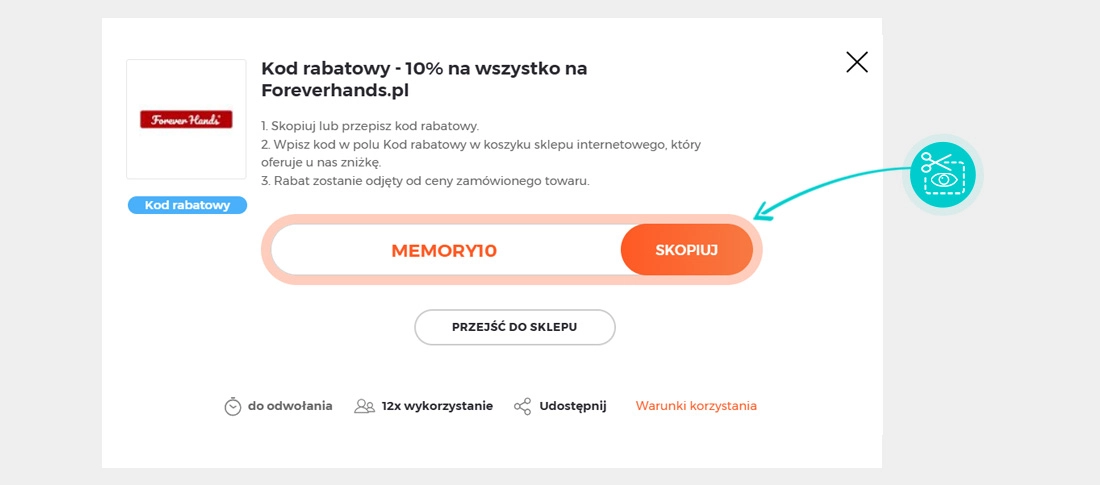 Instrukcja jak skopiować kod rabatowy dla Forever Hands