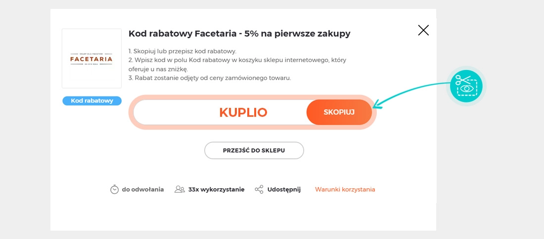 Instrukcja jak skopiować kod rabatowy dla Facetaria