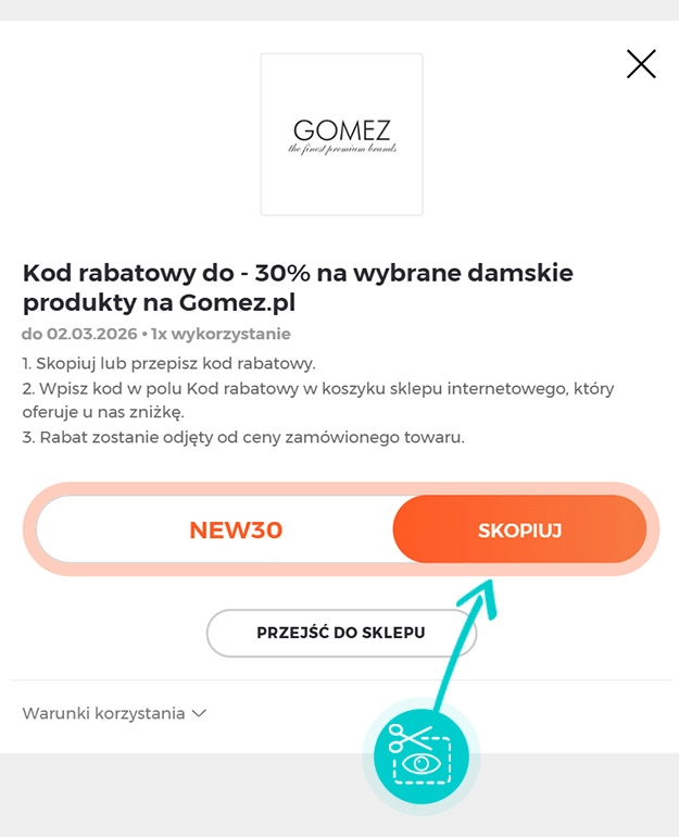 Instrukcja jak skopiować kod rabatowy dla Gomez