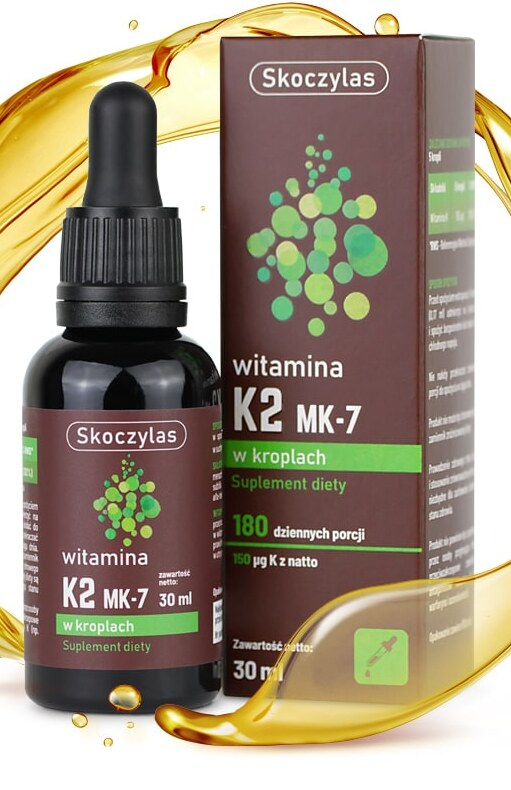 Kropelki z witaminą K2 i ich opakowanie
