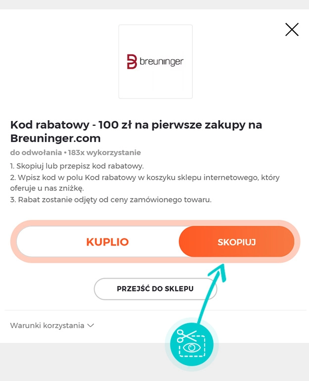 Instrukcja jak skopiować kod rabatowy dla Breuninger