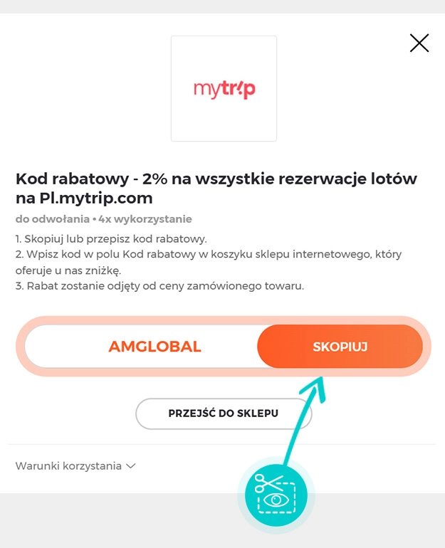 Instrukcja jak skopiować kod rabatowy dla MyTrip