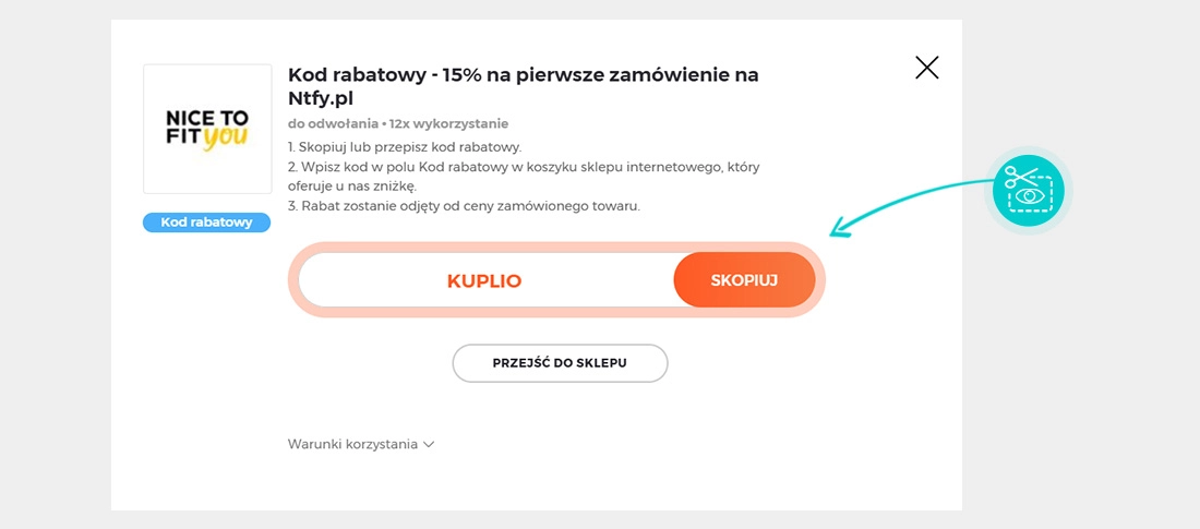 Instrukcja jak skopiować kod rabatowy dla Nice To Fit You