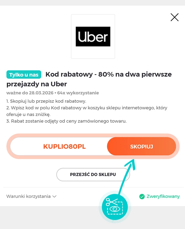 Instrukcja jak skopiować kod rabatowy dla Uber