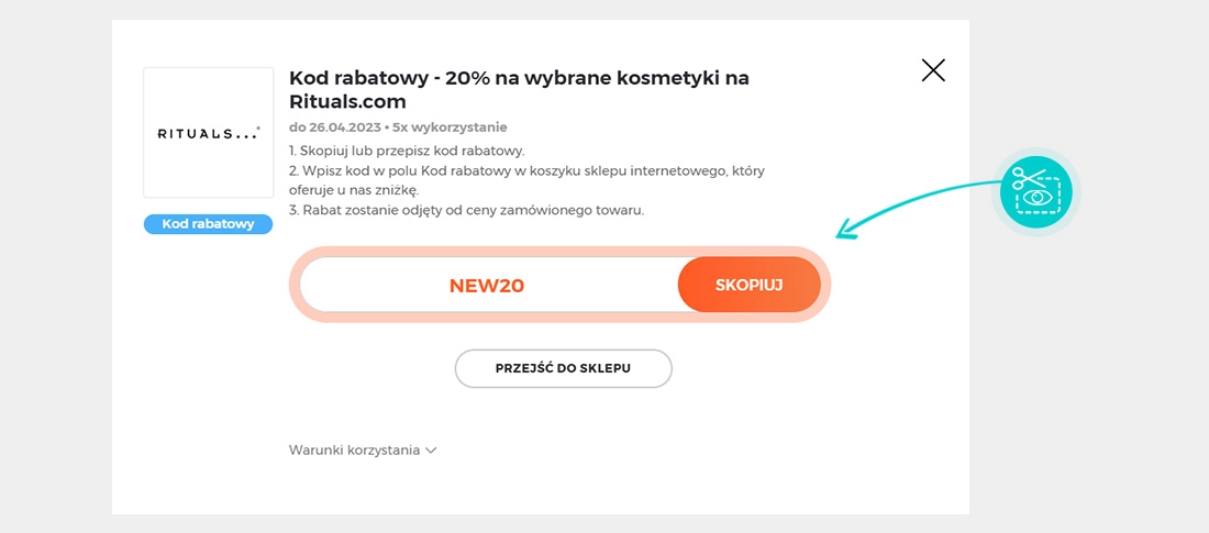 Instrukcja jak skopiować kod rabatowy dla Rituals