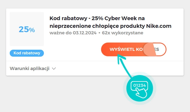Przykład kodu rabatowego dla Nike