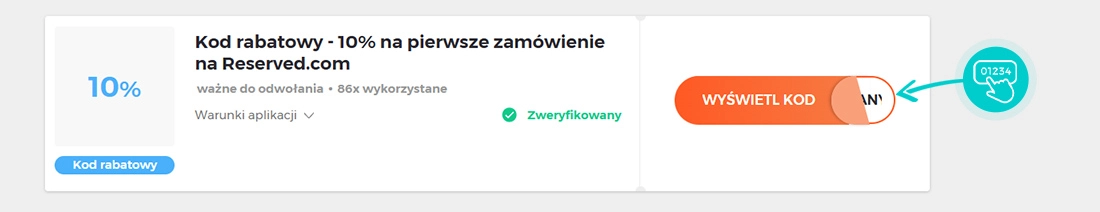 Przykład kodu rabatowego dla Reserved