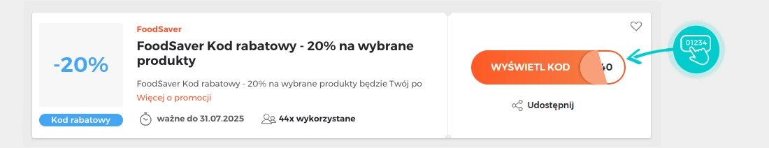 Przykład kodu rabatowego dla FoodSaver