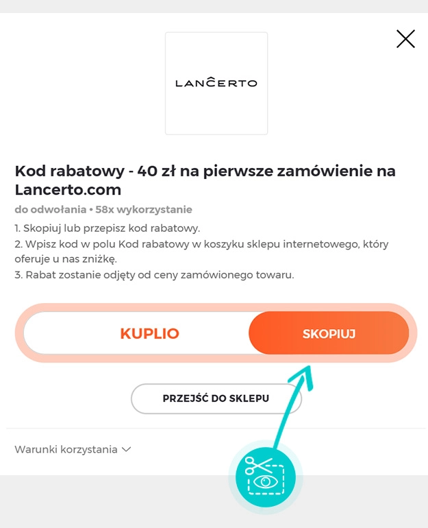 Instrukcja jak skopiować kod rabatowy dla Lancerto