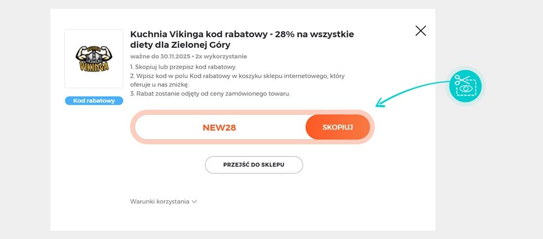Instrukcja jak skopiować kod rabatowy dla Kuchnia Vikinga