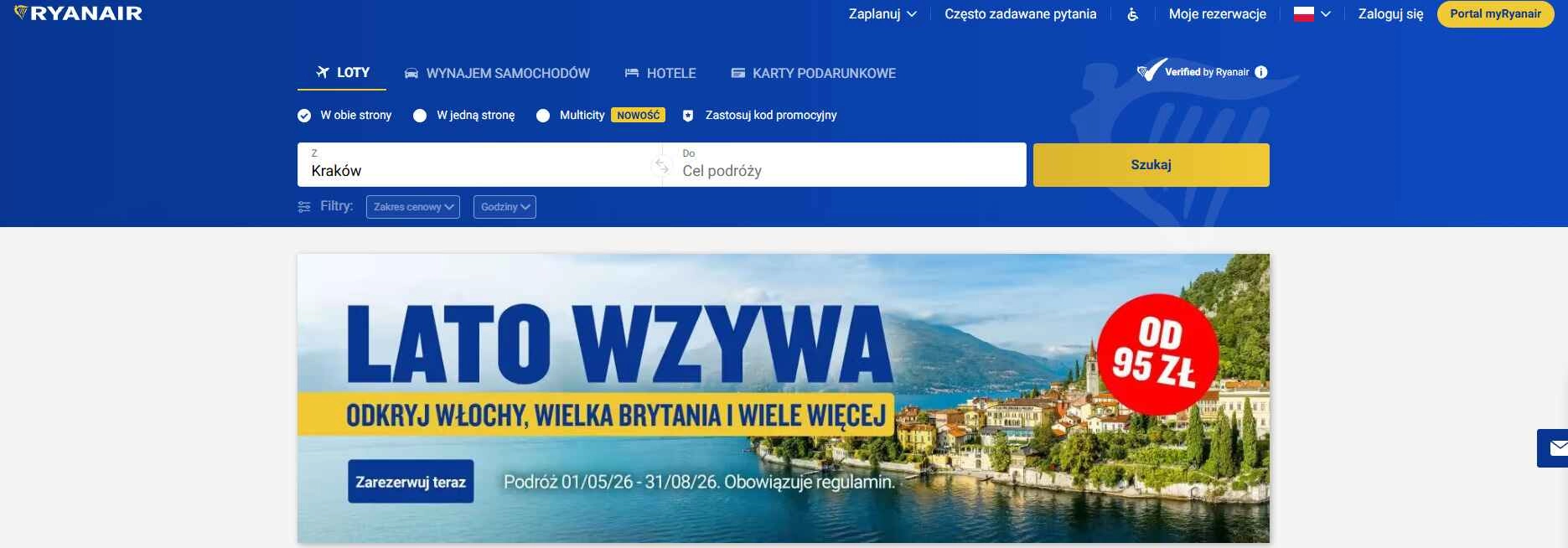 Strona internetowa linii lotniczych