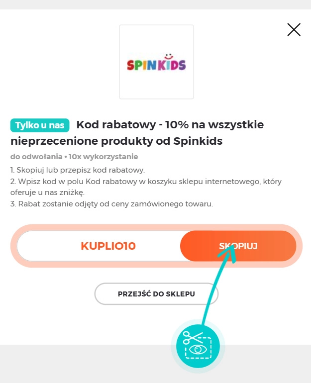 Instrukcja jak skopiować kod rabatowy dla Spinkids
