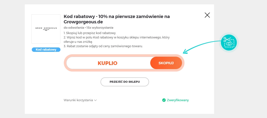 Instrukcja jak skopiować kod rabatowy dla Grow Gorgeous