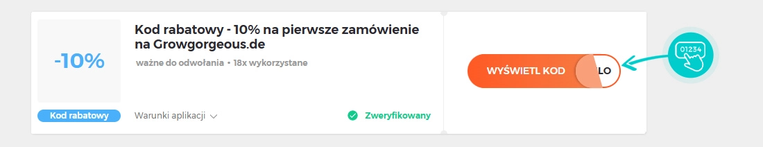 Przykład kodu rabatowego dla Grow Gorgeous