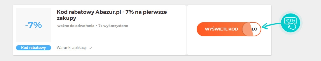 Przykład kodu rabatowego dla Abazur.pl