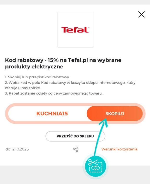 Instrukcja jak skopiować kod rabatowy dla Tefal