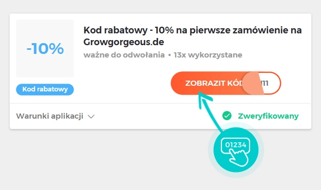 Przykład kodu rabatowego dla Grow Gorgeous
