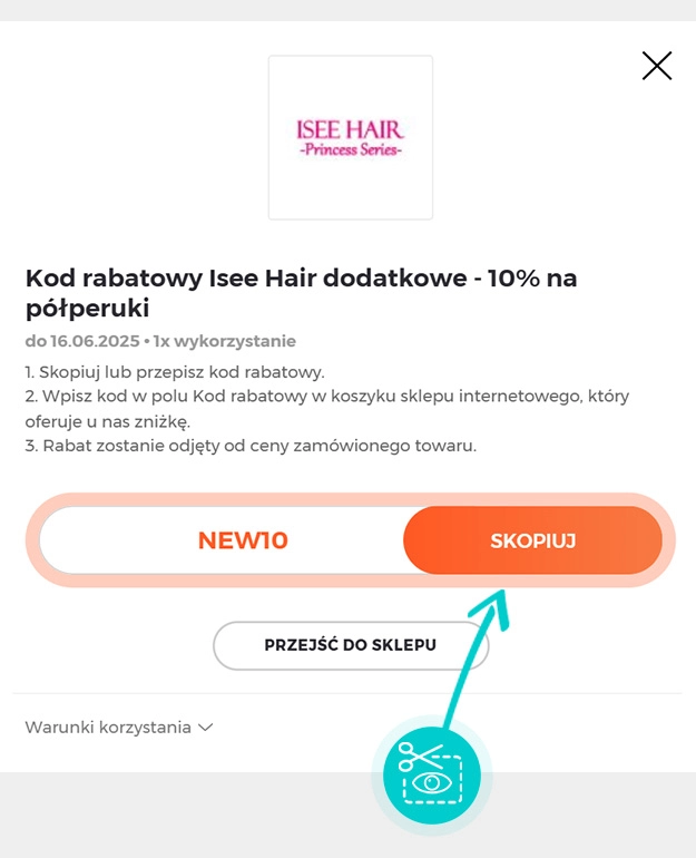 Instrukcja jak skopiować kod rabatowy dla Isee Hair