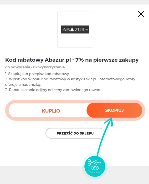 Instrukcja jak skopiować kod rabatowy dla Abazur.pl