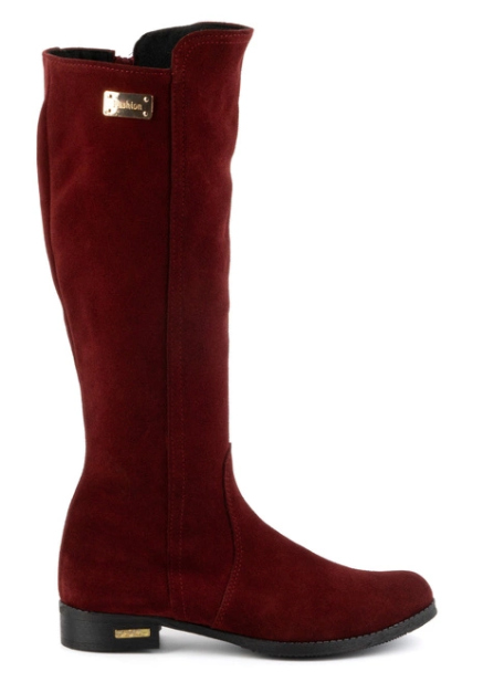 Zamszowe kozaki w burgundowym kolorze