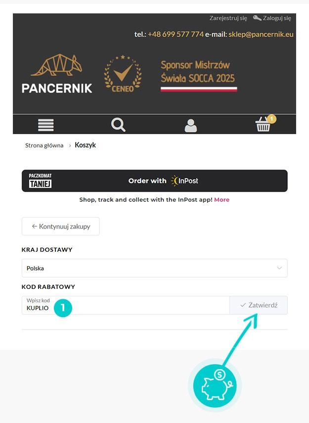 Instrukcja jak wpisać kod rabatowy w koszyku zakupownym Pancernik