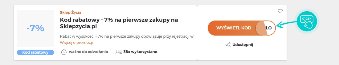 Przykład kodu rabatowego dla Sklep Życia