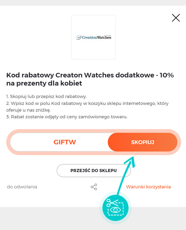 Instrukcja jak skopiować kod rabatowy dla Creation Watches