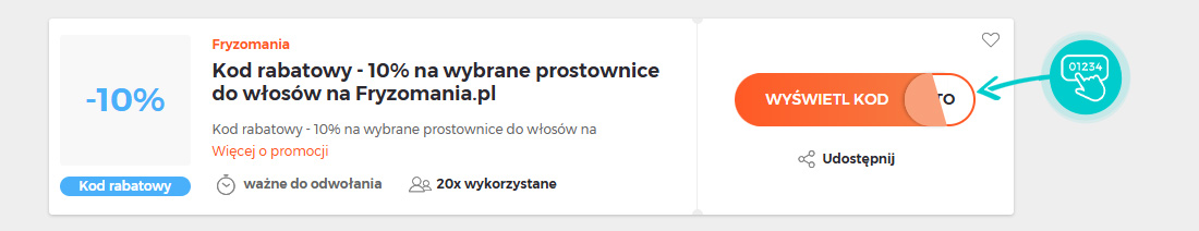 Przykład kodu rabatowego dla Fryzomania