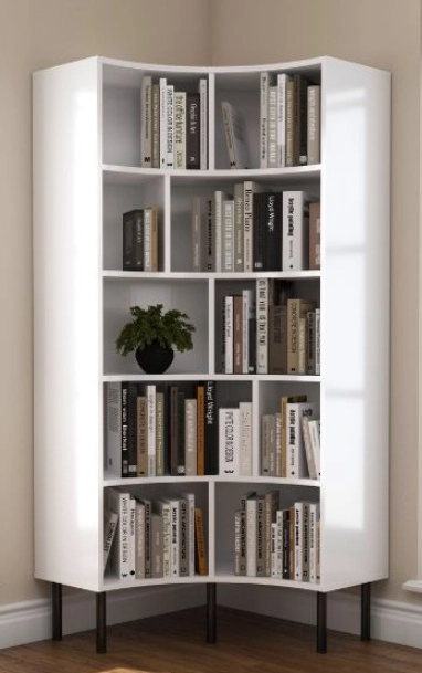 Narożna biała szafka na książki