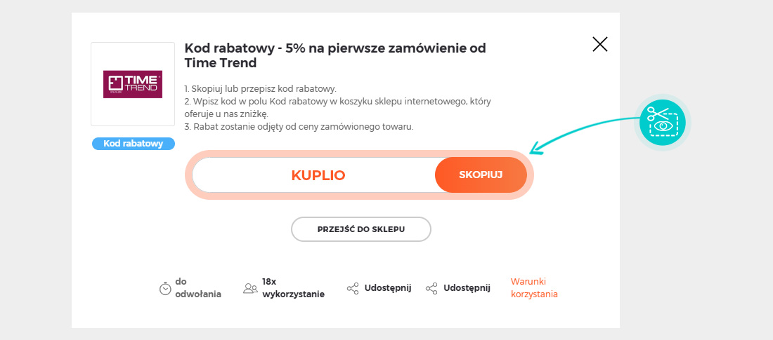 Instrukcja jak skopiować kod rabatowy dla Time Trend