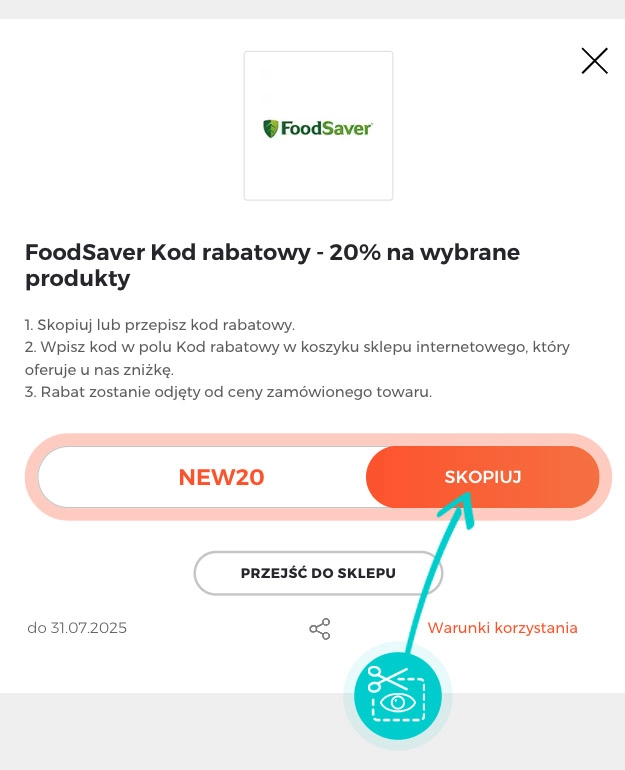 Instrukcja jak skopiować kod rabatowy dla FoodSaver