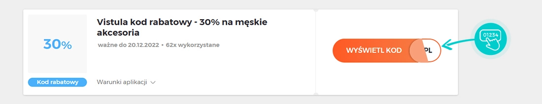 Przykład kodu rabatowego dla Vistula