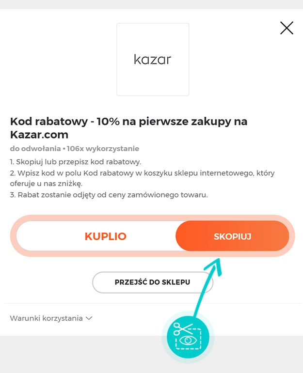 Instrukcja jak skopiować kod rabatowy dla Kazar