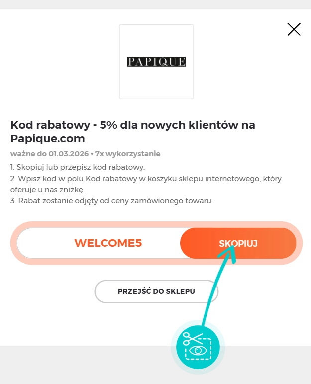 Instrukcja jak skopiować kod rabatowy dla Papique