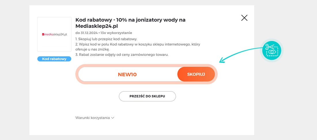 Instrukcja jak skopiować kod rabatowy dla Mediasklep24