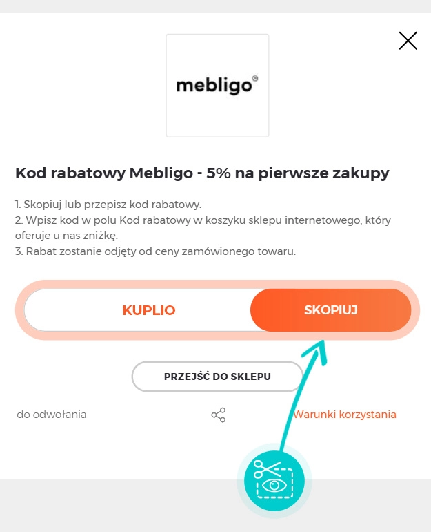Instrukcja jak skopiować kod rabatowy dla Mebligo