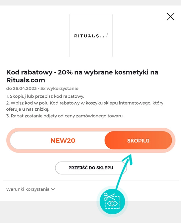 Instrukcja jak skopiować kod rabatowy dla Rituals