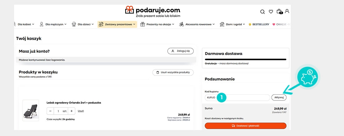Instrukcja jak wpisać kod rabatowy w koszyku zakupownym Pod Pierzyną