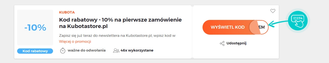 Przykład kodu rabatowego dla KUBOTA