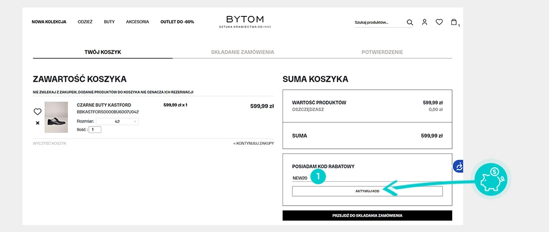 Instrukcja jak wpisać kod rabatowy w koszyku zakupownym Bytom