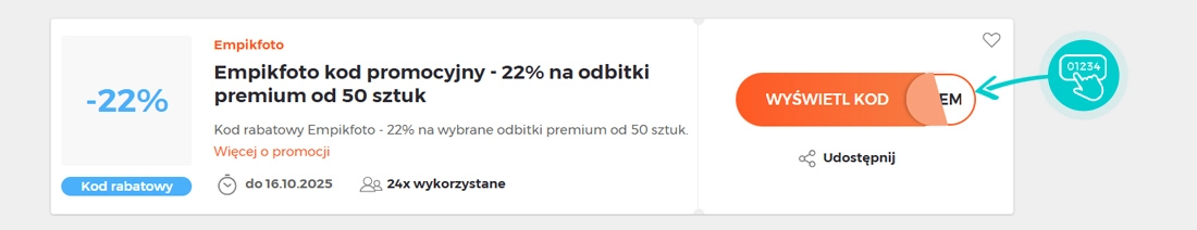 Przykład kodu rabatowego dla Empik Foto