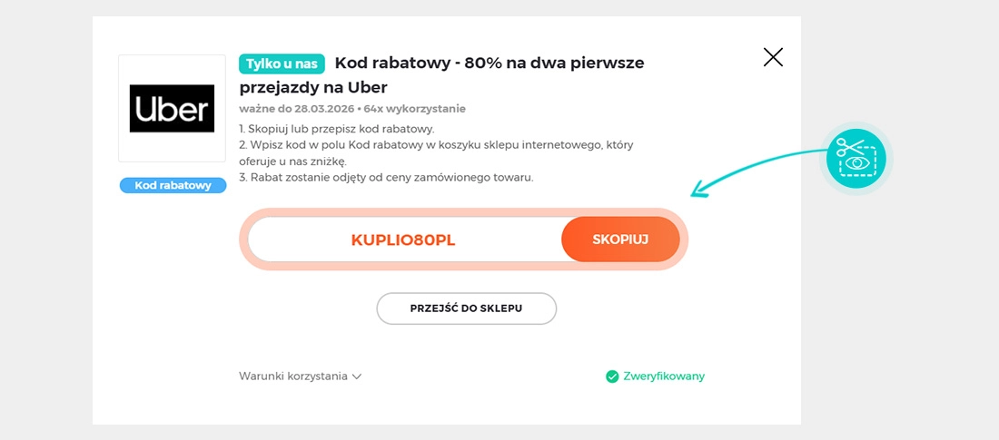 Instrukcja jak skopiować kod rabatowy dla Uber