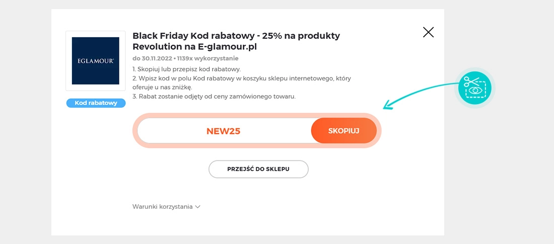 Instrukcja jak skopiować kod rabatowy dla e-Glamour