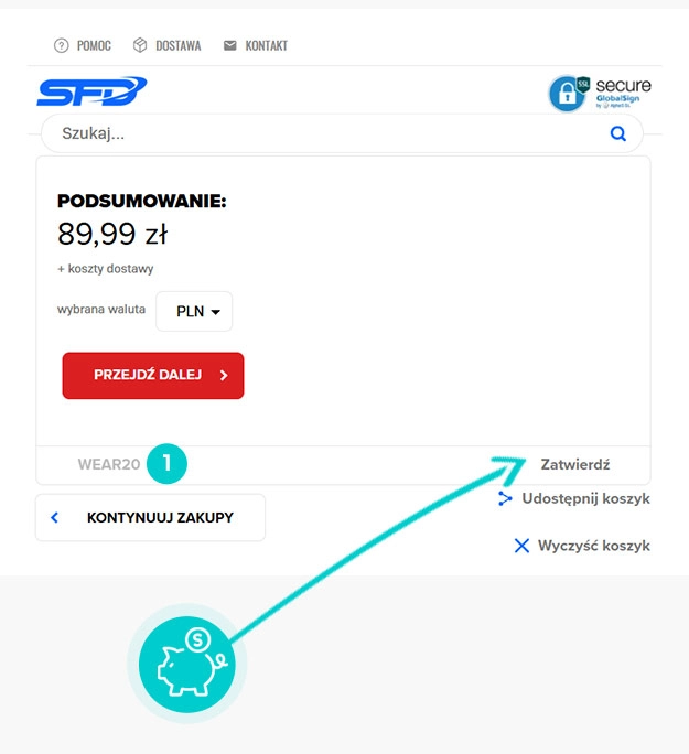 Instrukcja jak wpisać kod rabatowy w koszyku zakupownym SFD