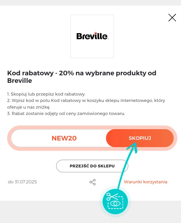 Instrukcja jak skopiować kod rabatowy dla Breville