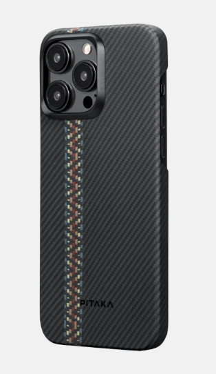 Czarne etui na telefon z kolorowym paskiem